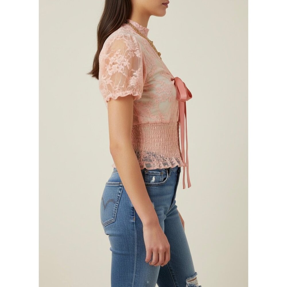 VTG Peach Sheer Lace Top | Coquette Boho Indie Sleaze Fairycore Balletcore Siren - Picture 5 of 13